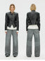 Napoleonic Metal Button Double-Breasted Structured Leather Jacket