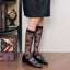Vintage Elegant Cherry Embroidered Sheer Black Crew Socks