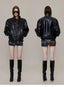Waxed Black Leather Moto Jacket with Curved Shoulders