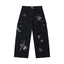 Grotesque Hand-Drawn Graphic Panel Loose Fit Cargo Denim Pants