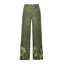 Vintage Moss Green Straight-Leg Twill Pants with Handmade Yarn Stitching