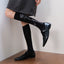 Black Crew Socks with Side Rose Embroidery