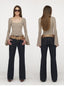 U-Neck Bell Sleeve Fitted Long Sleeve Top