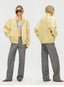 Butter Yellow Curved-Shoulder Leather Bomber Jacket