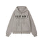 Oversized Gray Zip Hoodie with Trendy Slogan Print