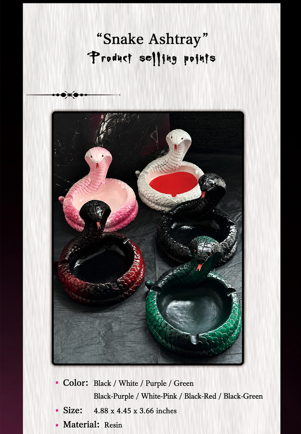 Dark Gothic Black & Red Serpent King Ashtray