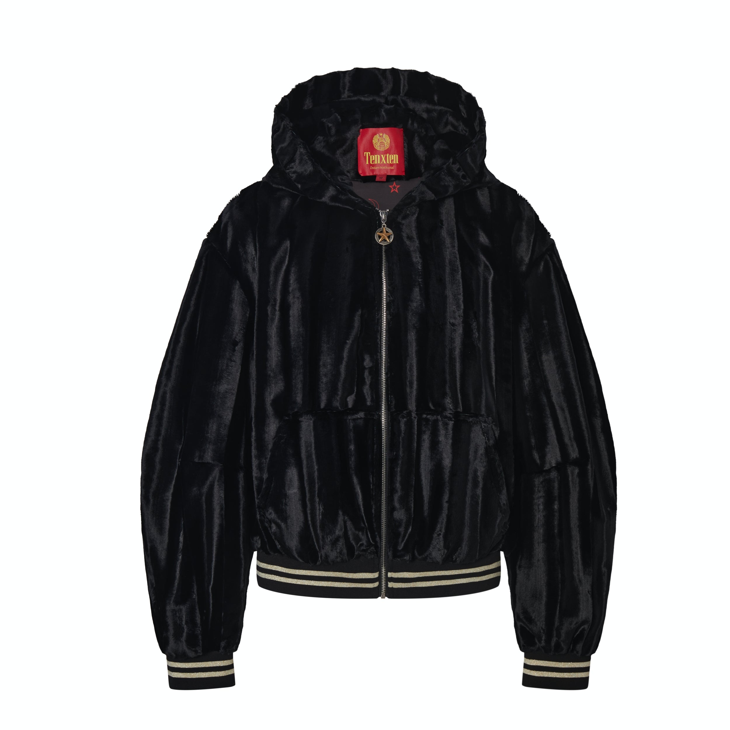 TENXTEN Embroidered Faux Fur Acetate Hoodie