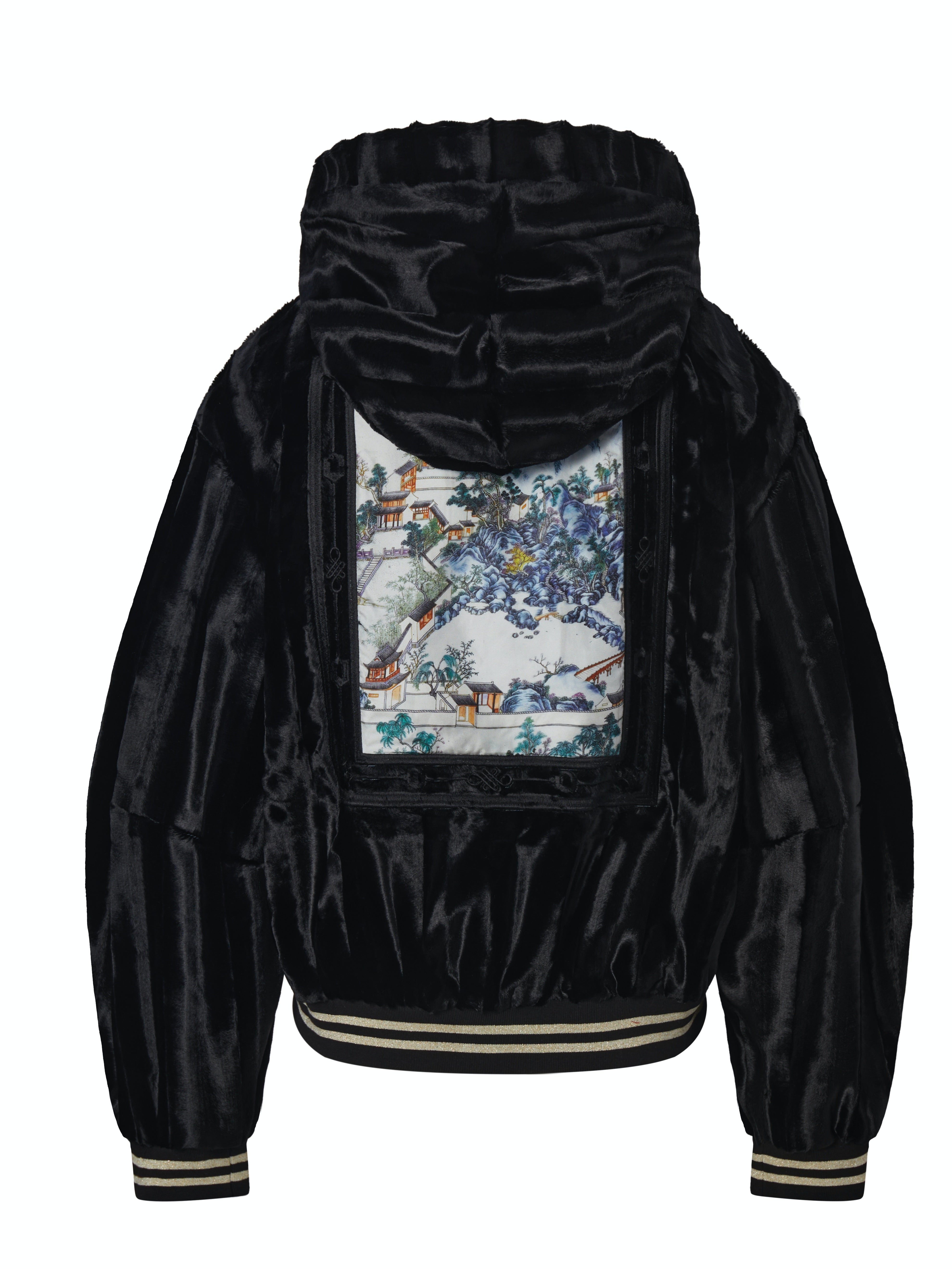 TENXTEN Embroidered Faux Fur Acetate Hoodie Main image