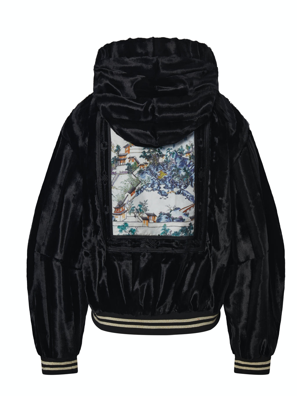 TENXTEN Embroidered Faux Fur Acetate Hoodie