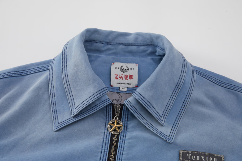 TENXTEN Handcrafted Double-Collar Distressed Moleskin Jacket