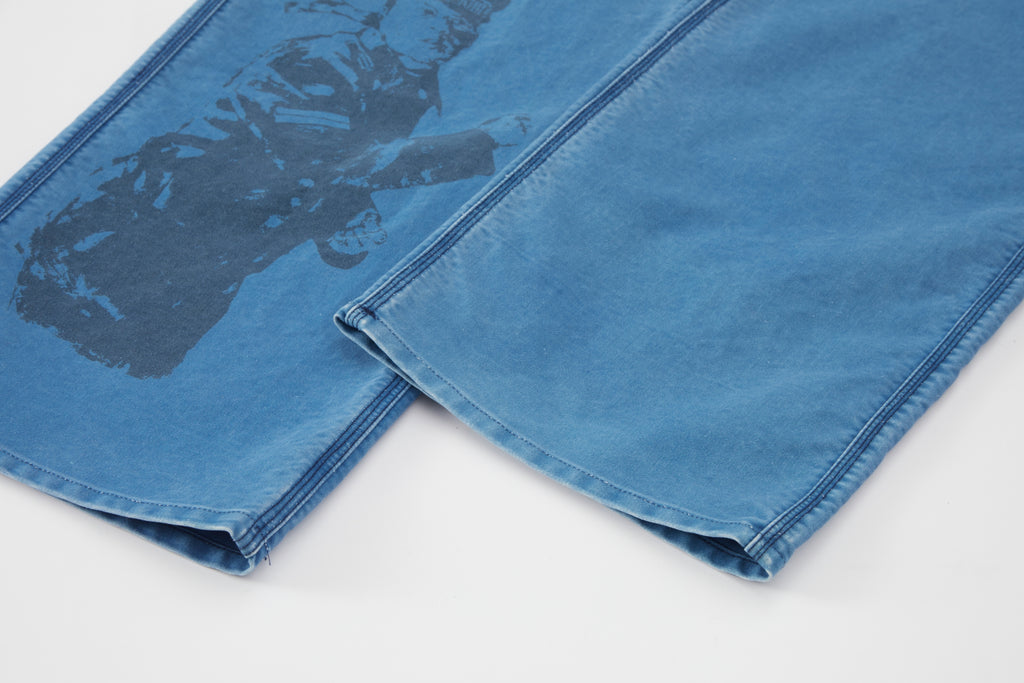 TENXTEN Hand-Stitched Distressed Moleskin Straight-Leg Pants