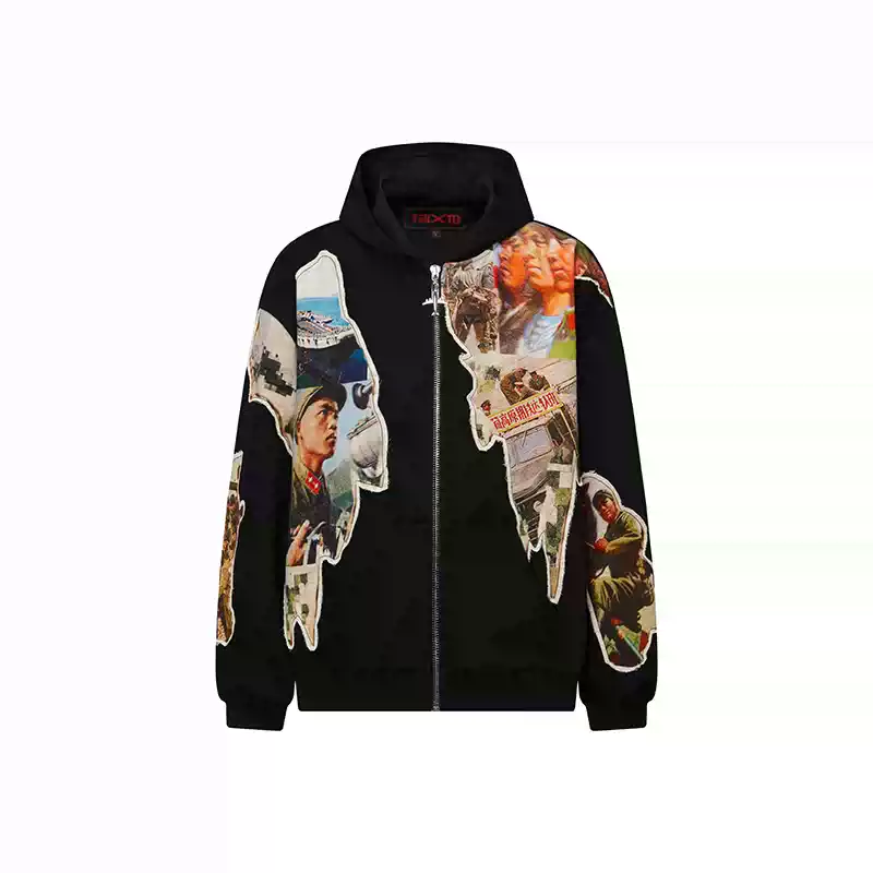 TENXTEN 650g Heavyweight Irregular Print Applique Sweatshirt