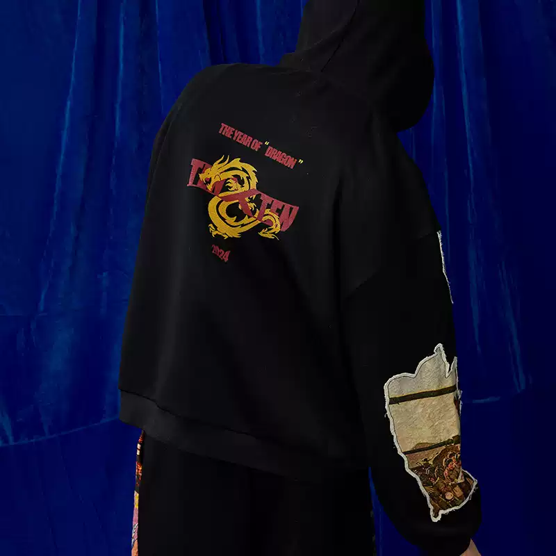 TENXTEN 650g Heavyweight Irregular Print Applique Sweatshirt