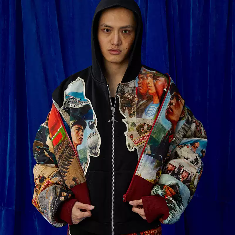 TENXTEN 650g Heavyweight Irregular Print Applique Sweatshirt