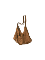 RELABEL Suede and Leather Patchwork Branded Metal Nameplate Multi-Functional Handbag, Shoulder Bag and Crossbody Bag with Four Straps