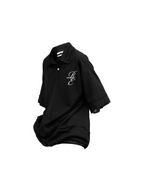 RELABEL (Water-stain cut) Pique cotton patchwork deconstructed embroidered faux two-piece short-sleeved polo shirt