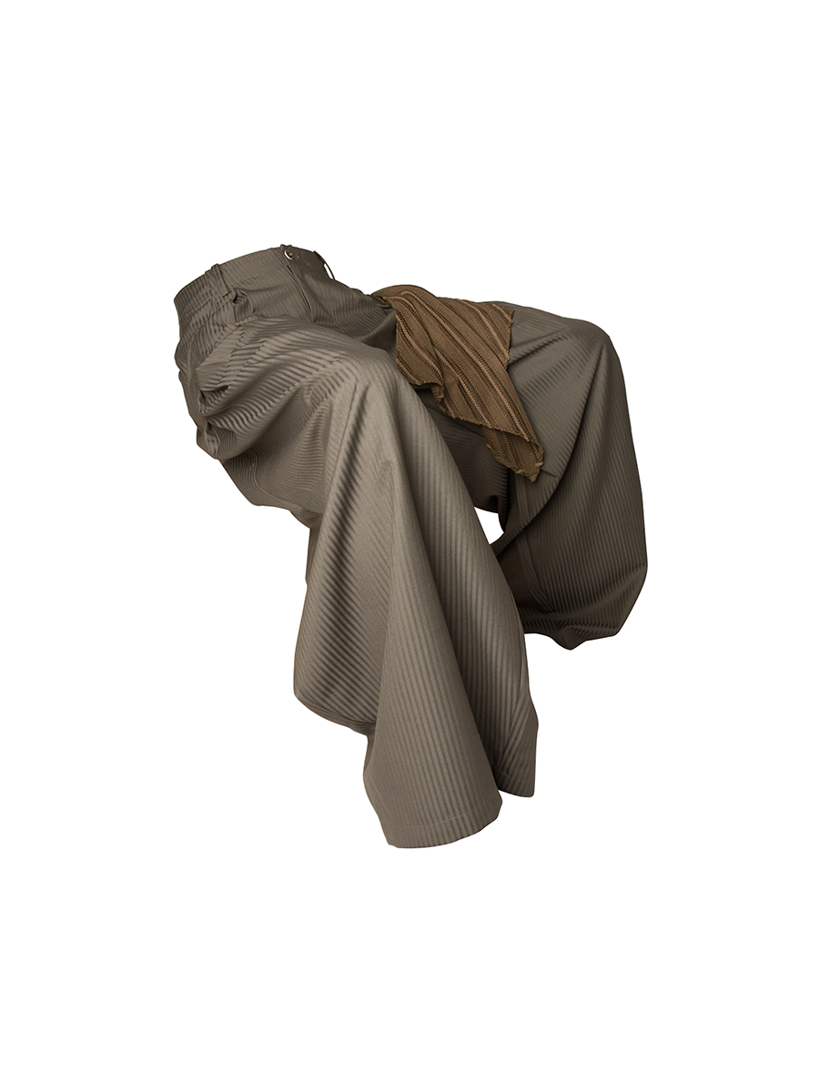 RELABEL Spatial Relationships (Multi-layered) Jacquard Striped Drape Scarf, Loose-fit Pleated Curved-leg Trousers
