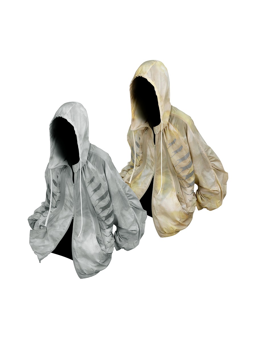 RE-BONE (Kai Xian) Acid-Washed, Water-Effect, Deconstructed, Multi-Pocket, Bud-Style, Balloon-Silhouette, Cooling, UPF50+ Sun Protection Jacket Main image