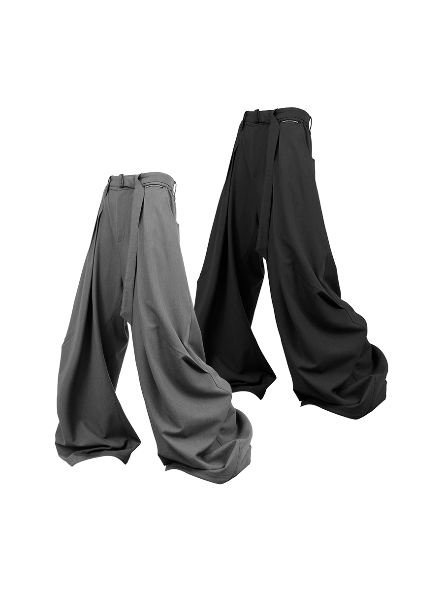RELABEL (‘LABEL’) Acetate Tencel Wool Straight-Leg Relaxed-Fit Casual Trousers with Diagonal Pleats at the Knees Main image