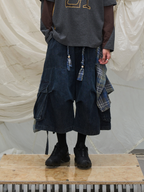 RELABEL Time Element (Extended Fit) Detachable Fly Panel with Flowing Ties, Machine-Washable Slub Denim Shorts