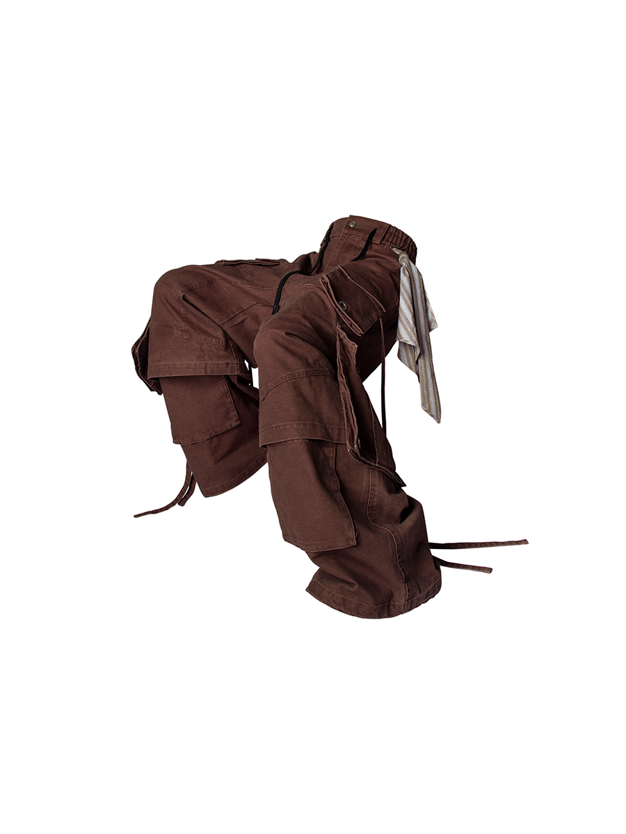 RELABEL Spatial Relations (Quartet) Eight-Pocket Detachable Distressed Multi-Colour Two-Tuck Workwear Trousers with Flare Legs