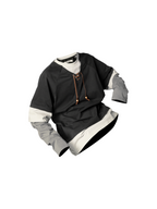 RELABEL Spatial Relationships (Parallel Lines) Four-Colour Striped Patchwork Knot Beaded Mock Three-Piece Long-Sleeved T-Shirt