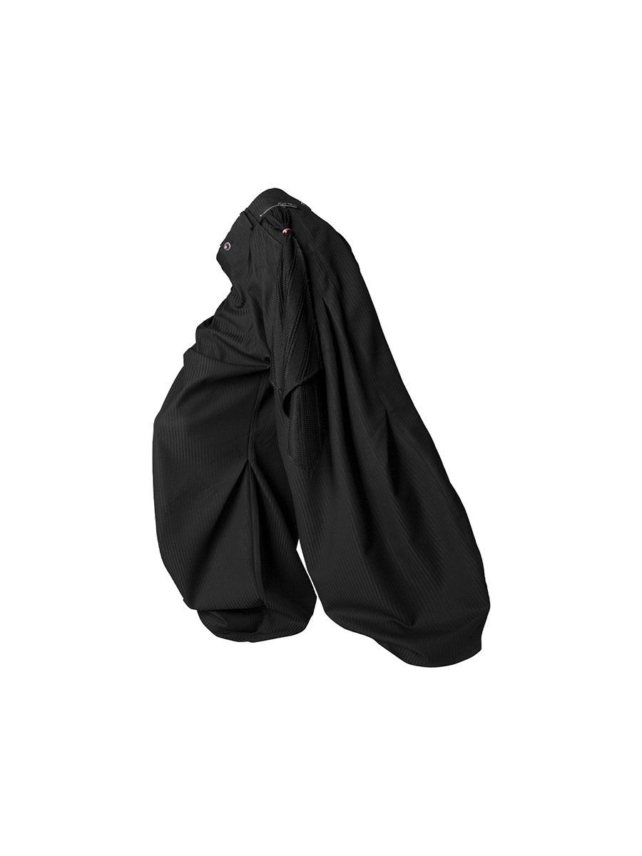 RELABEL Spatial Relationships (Multi-layered) Jacquard Striped Drape Scarf, Loose-fit Pleated Curved-leg Trousers Secondary image
