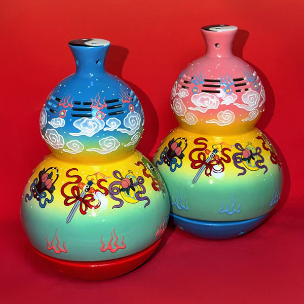 Eternal Cycle Jingdezhen Taoist Ceramic Hollowed An-Ba-Xian (Dark Eight Immortals) Gourd Incense Burner