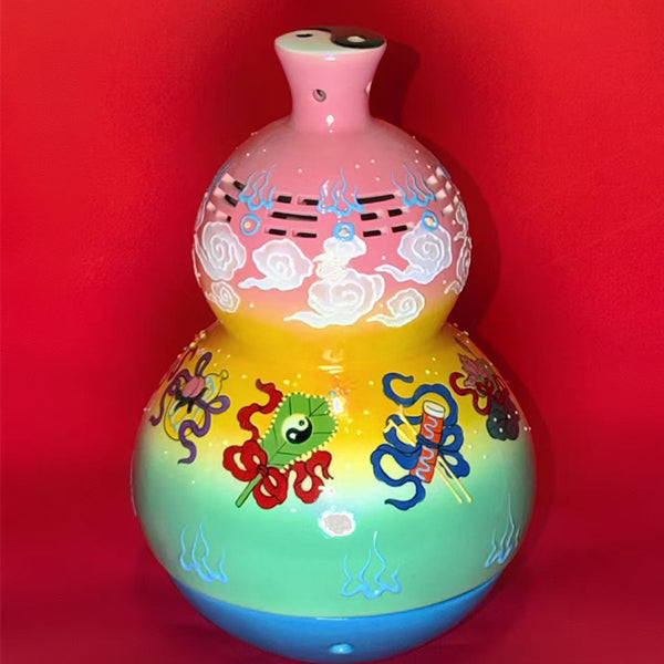 Eternal Cycle Jingdezhen Taoist Ceramic Hollowed An-Ba-Xian (Dark Eight Immortals) Gourd Incense Burner