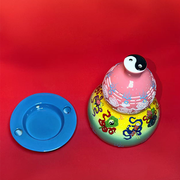 Eternal Cycle Jingdezhen Taoist Ceramic Hollowed An-Ba-Xian (Dark Eight Immortals) Gourd Incense Burner