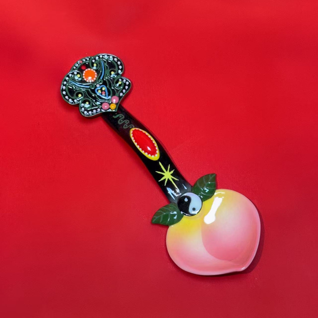 Eternal Cycle Jingdezhen Ceremony Ruyi Peach Spoon Incense Holder – Art Ornament