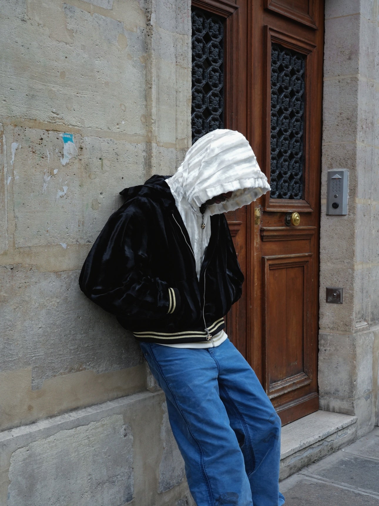 TENXTEN Embroidered Faux Fur Acetate Hoodie