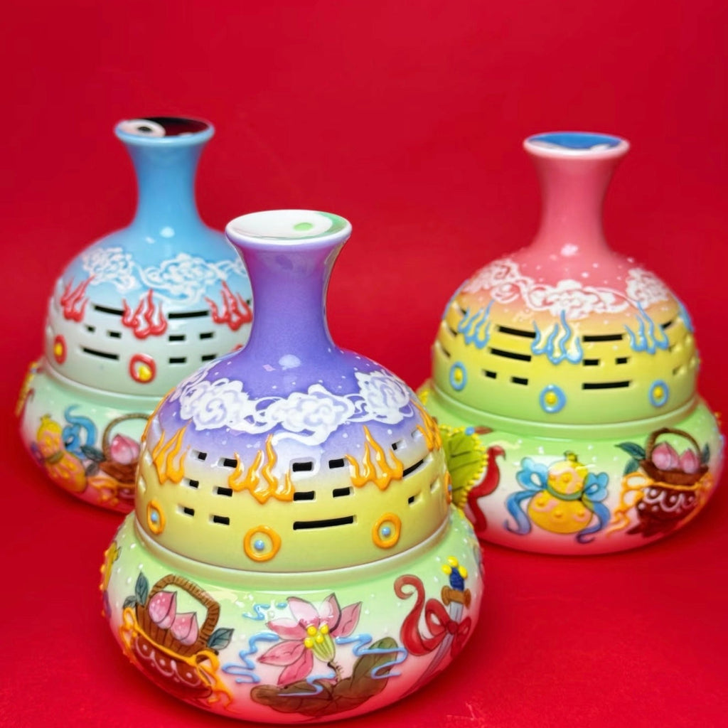 Eternal Cycle Jingdezhen Taoist Ceramic An-Ba-Xian Bagua Incense Burner