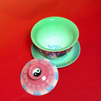 Eternal Cycle Jingdezhen Handmade Taoist Ceramic An-Ba-Xian (Dark Eight Immortals) Covered Bowl Tea Set