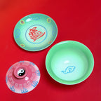 Eternal Cycle Jingdezhen Handmade Taoist Ceramic An-Ba-Xian (Dark Eight Immortals) Covered Bowl Tea Set