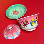 Eternal Cycle Jingdezhen Handmade Taoist Ceramic An-Ba-Xian (Dark Eight Immortals) Covered Bowl Tea Set