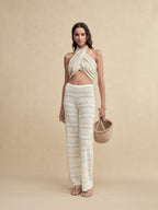 Timeless Capsule Linen Striped Halterneck Knit Bra Top