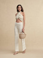 Timeless Capsule Linen Striped Halterneck Knit Bra Top
