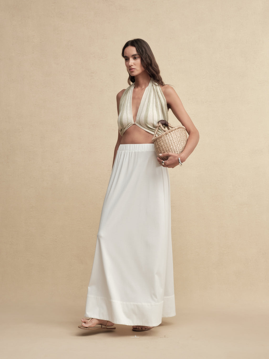 Timeless Capsule Linen Striped Halterneck Knit Bra Top