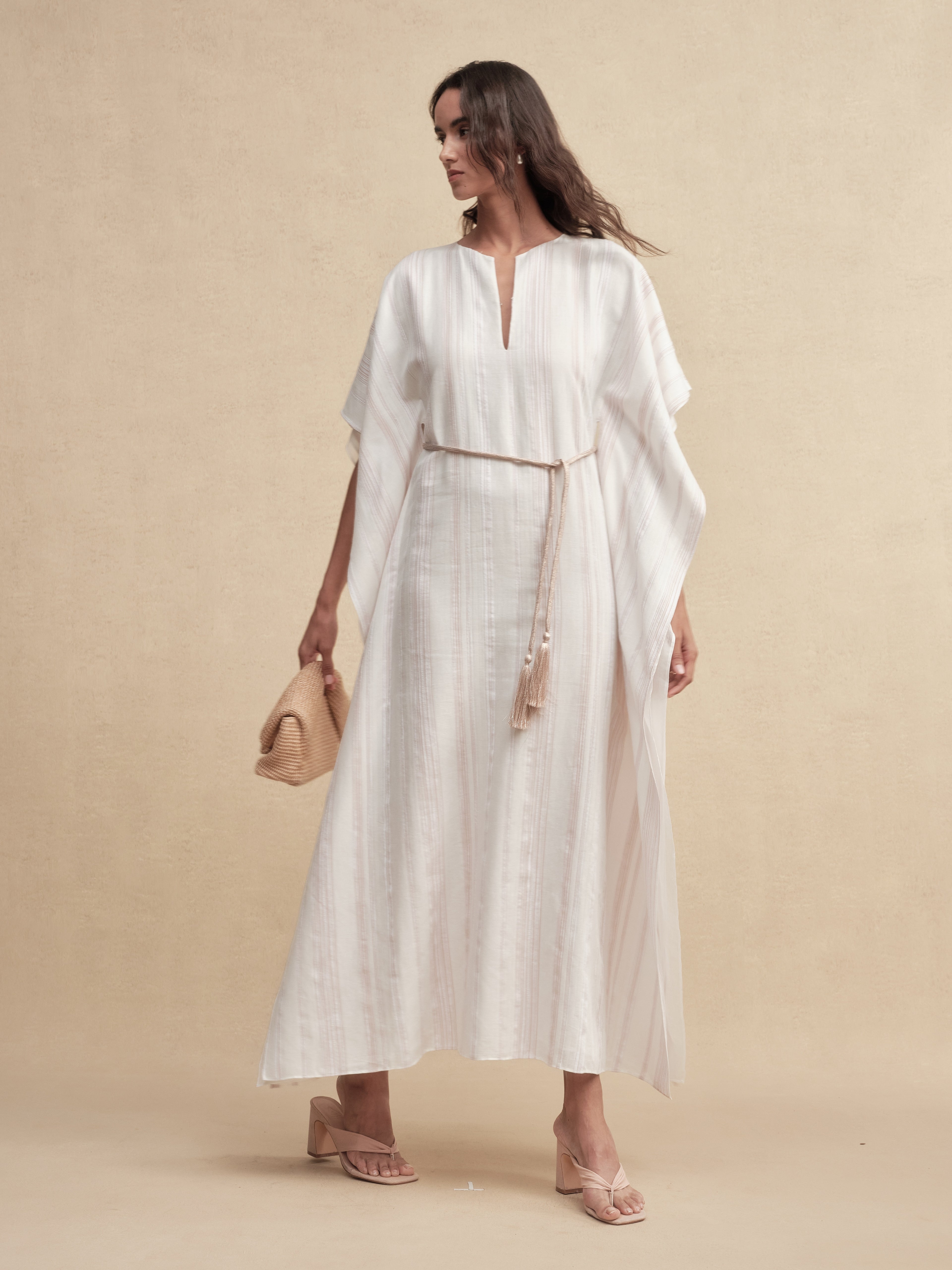 Striped Fringe Cape Dress