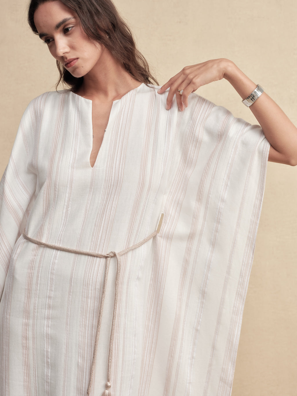 Striped Fringe Cape Dress