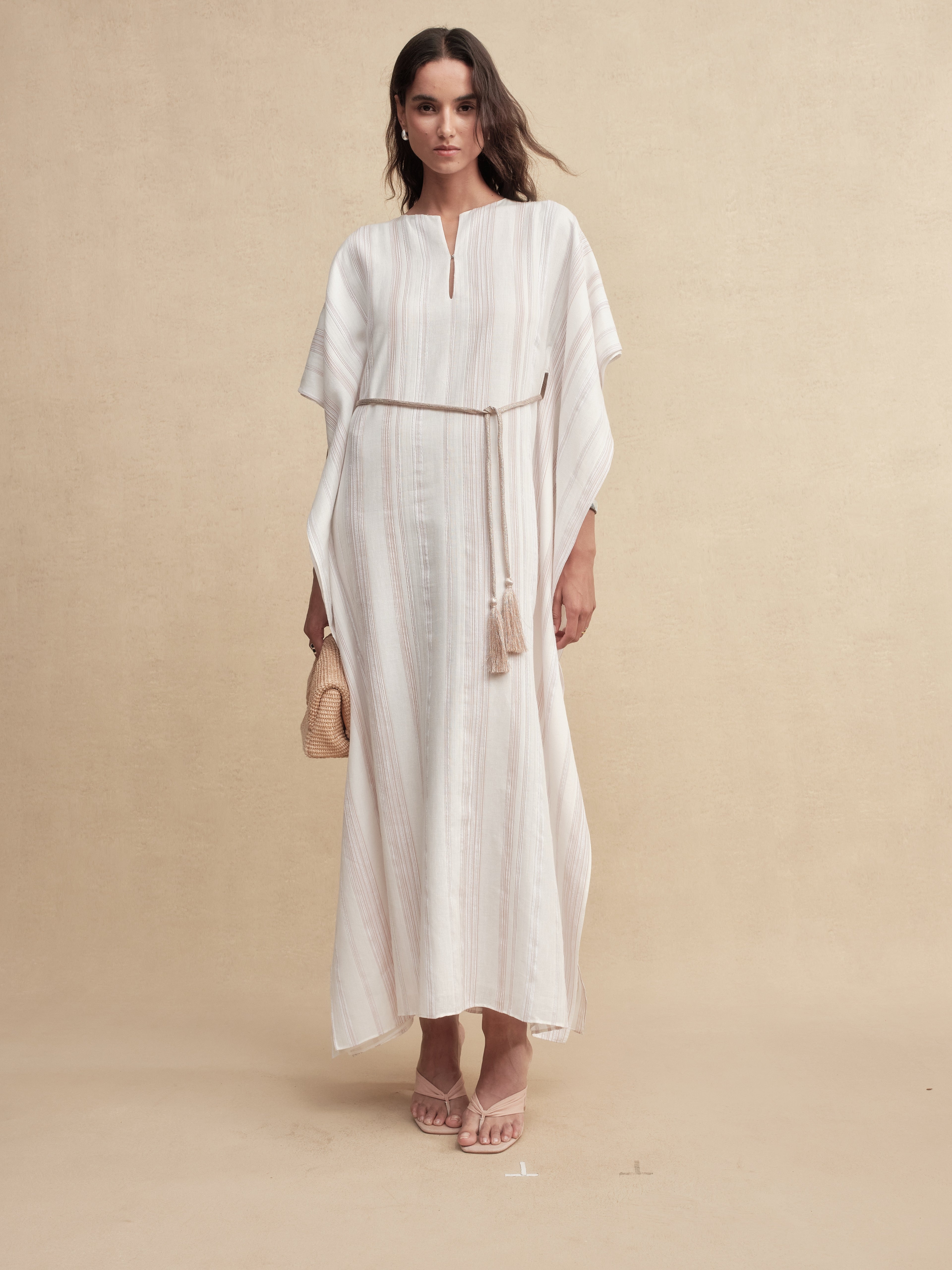 Striped Fringe Cape Dress