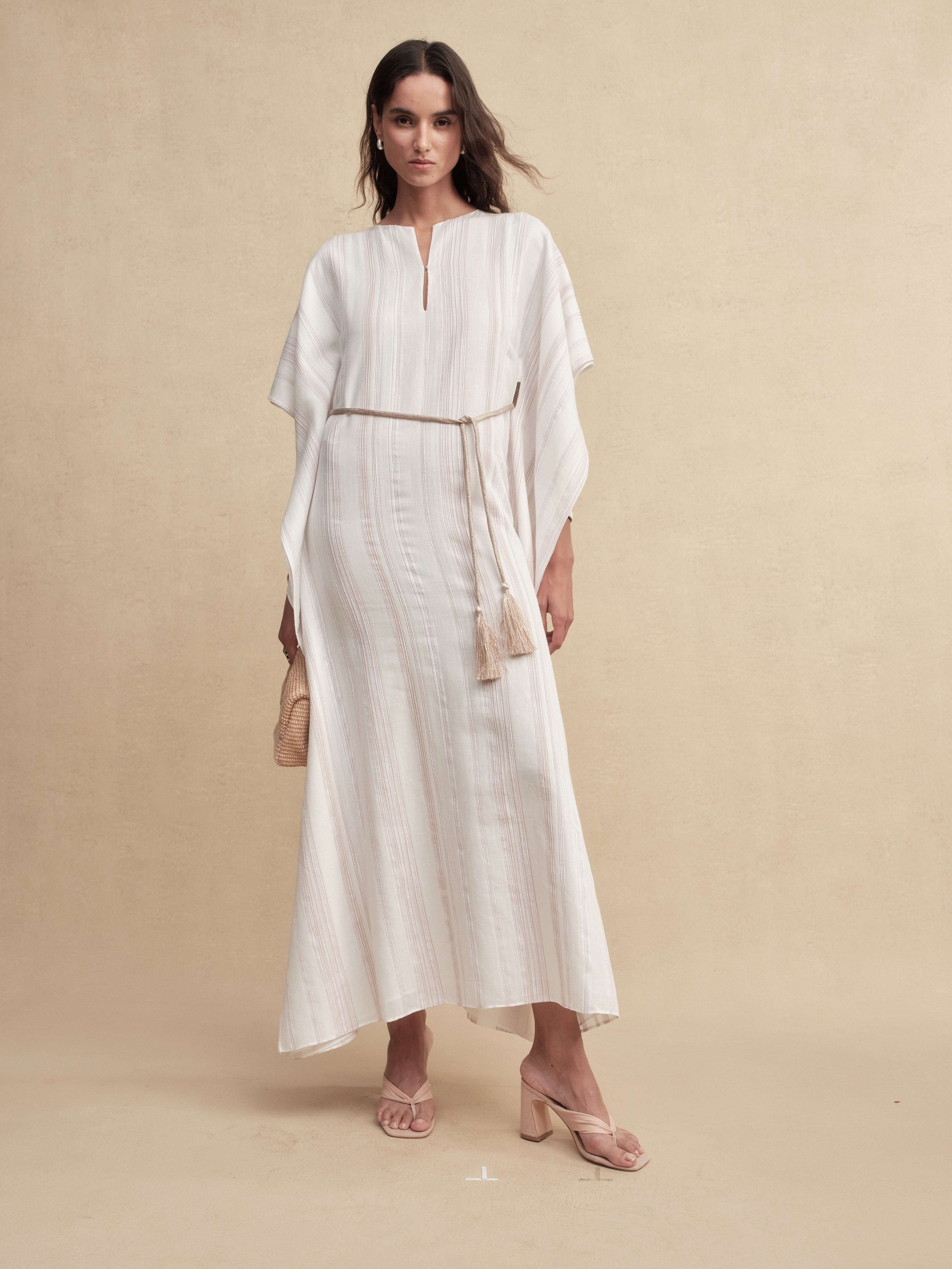 Striped Fringe Cape Dress
