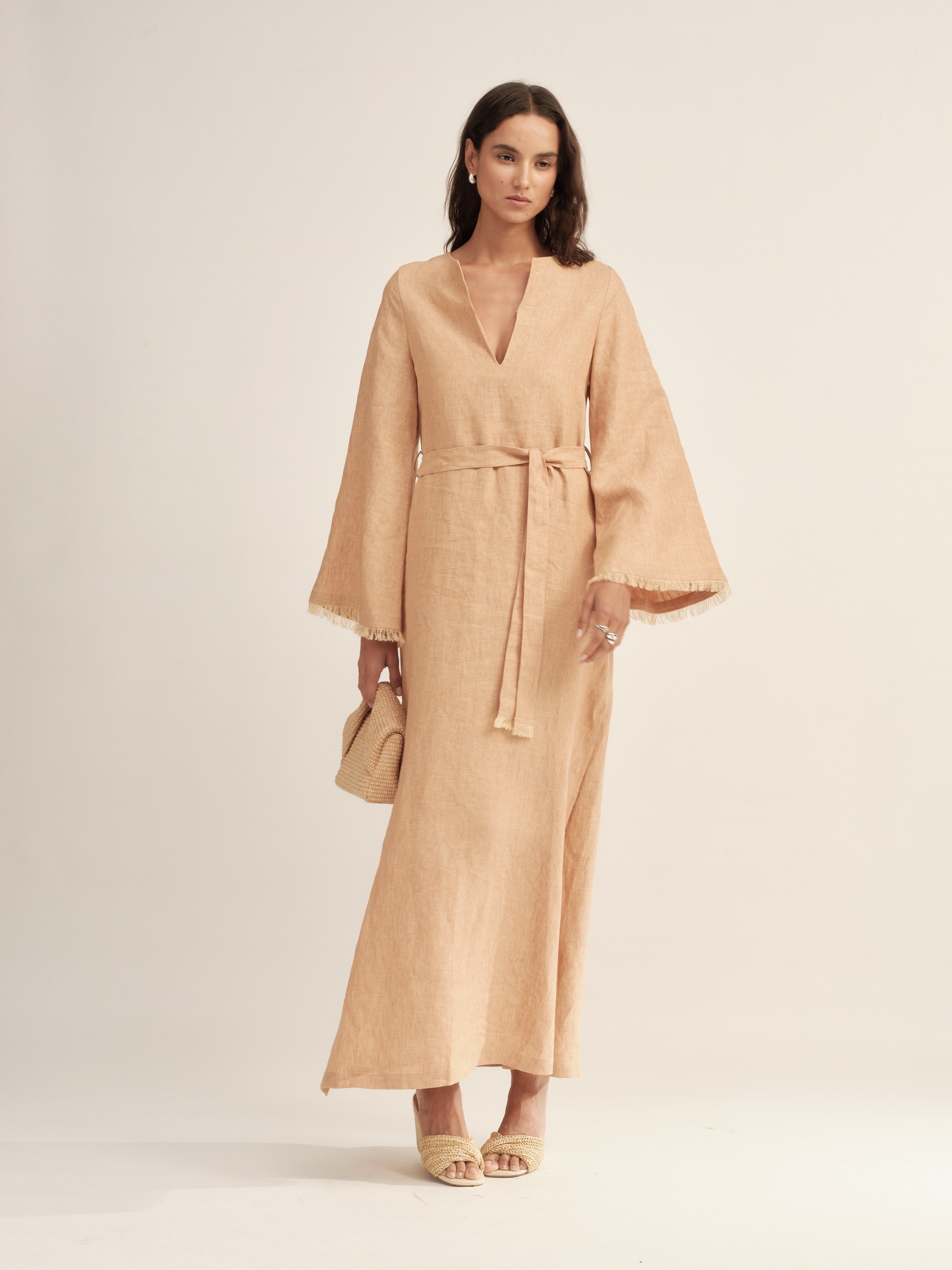 Fringe-Trimmed Tie-Waist Dress