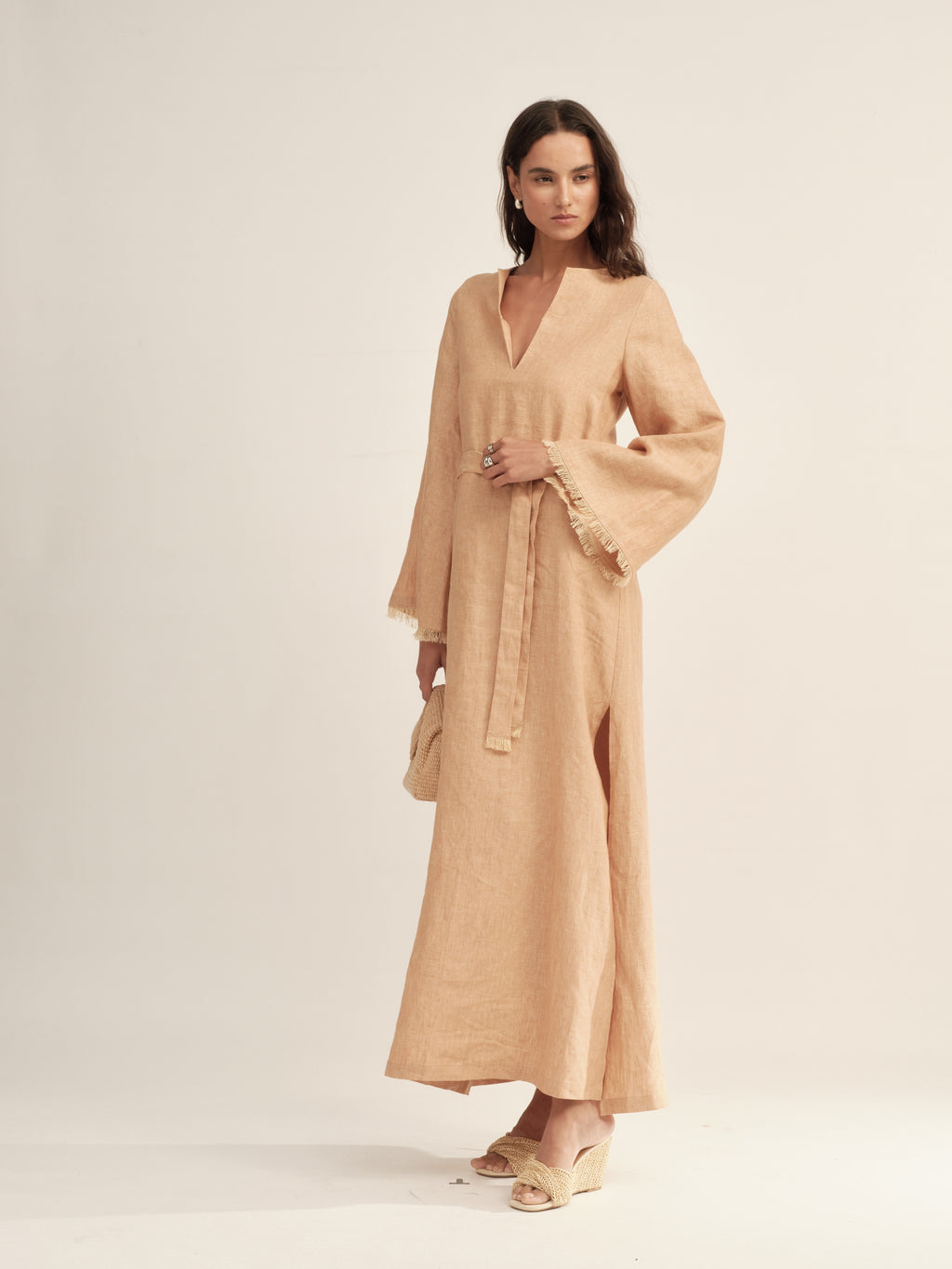 Fringe-Trimmed Tie-Waist Dress