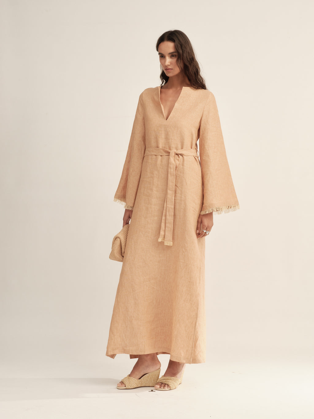 Fringe-Trimmed Tie-Waist Dress