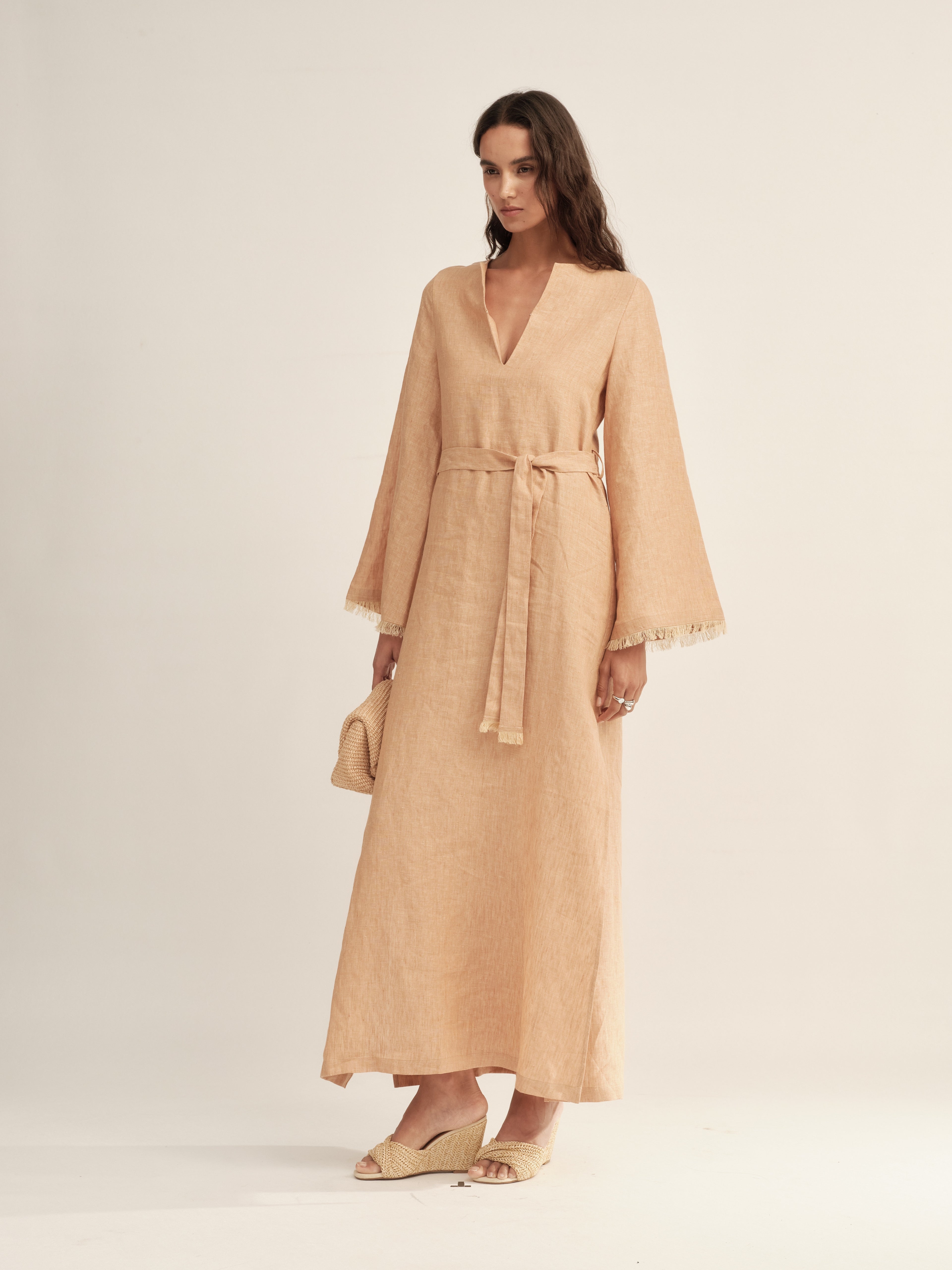 Fringe-Trimmed Tie-Waist Dress