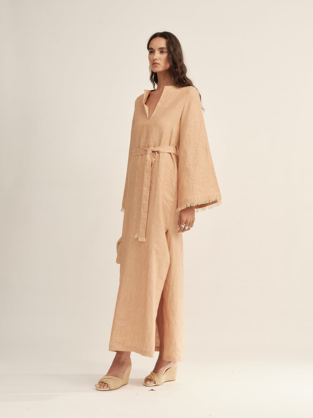 Fringe-Trimmed Tie-Waist Dress