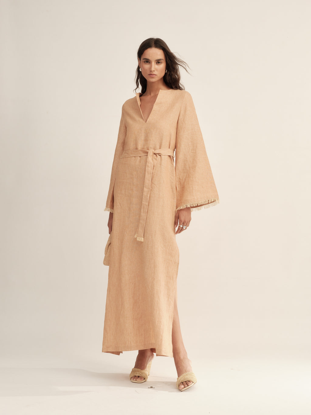 Fringe-Trimmed Tie-Waist Dress