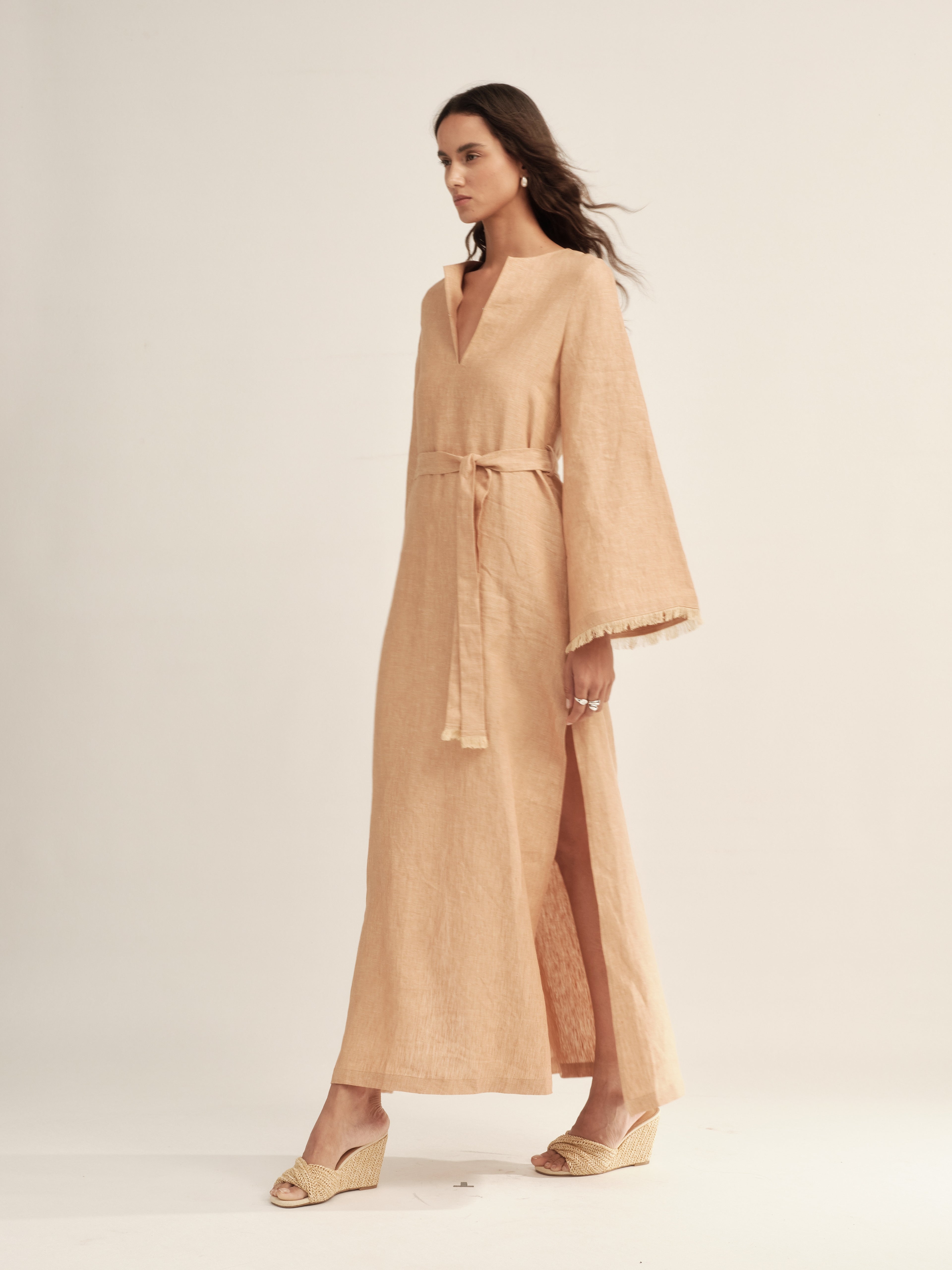 Fringe-Trimmed Tie-Waist Dress